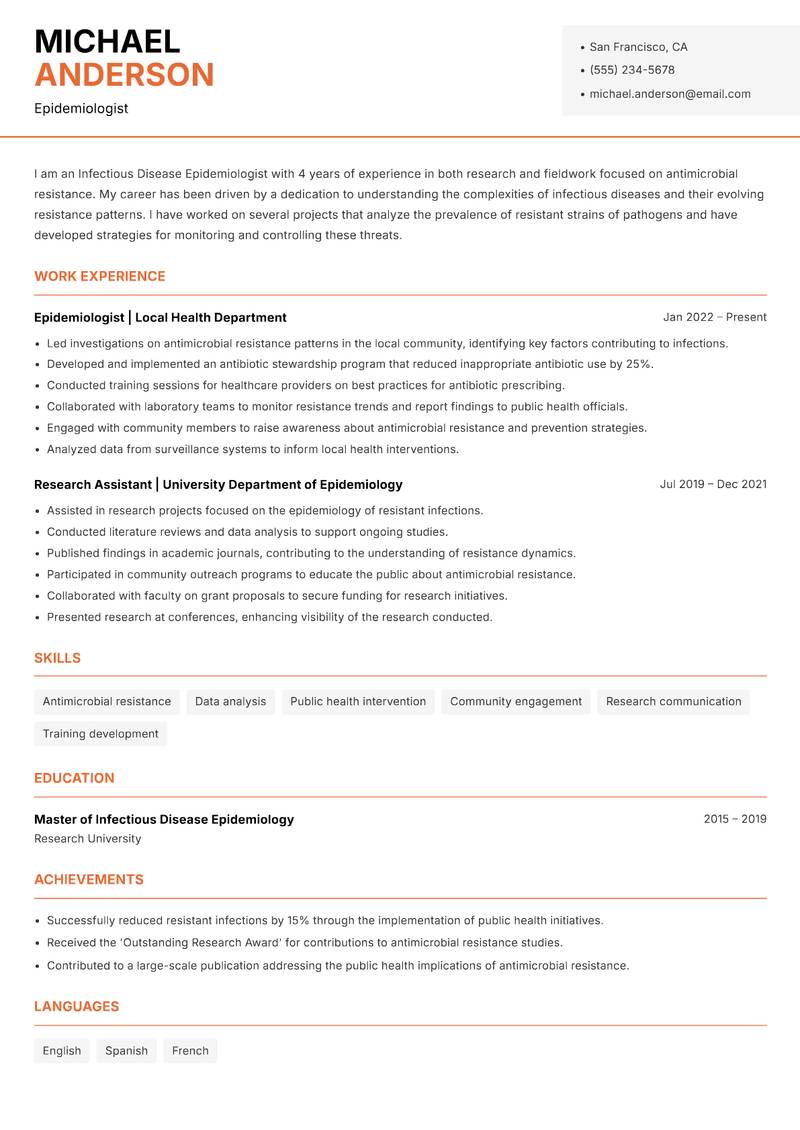 Infectious Disease Epidemiologist Resume Template