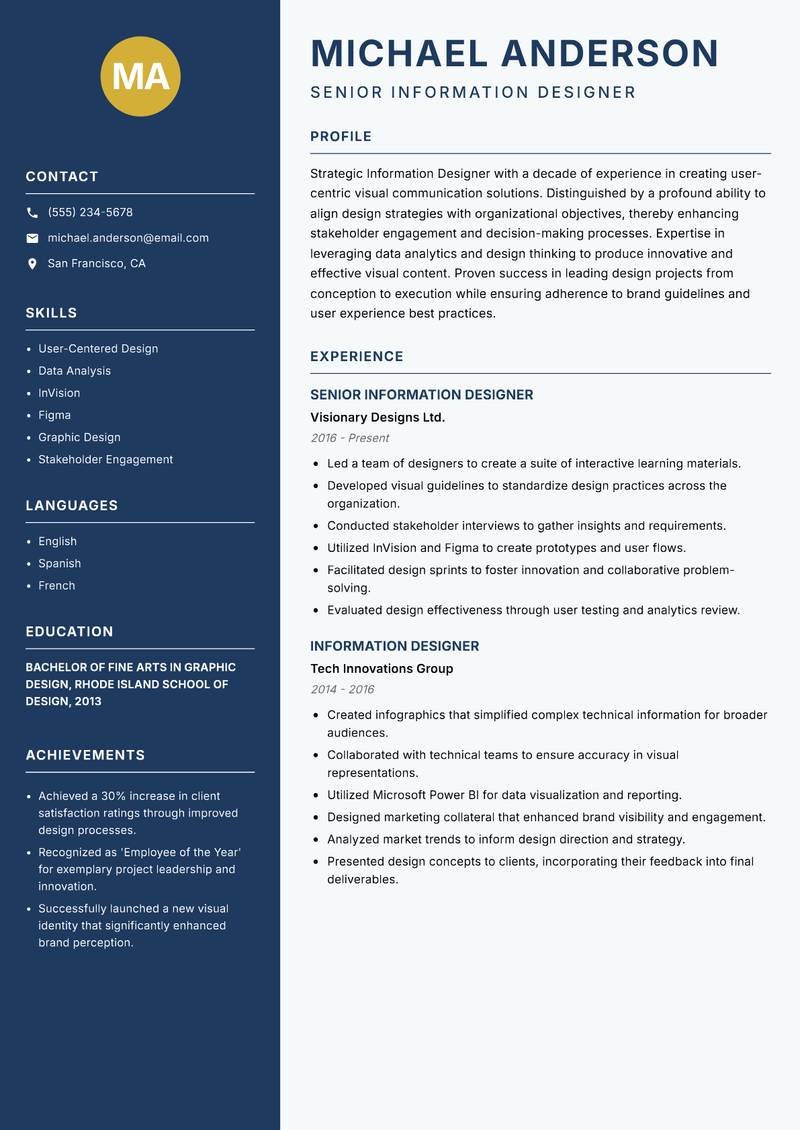 Information Designer Resume Preview Example