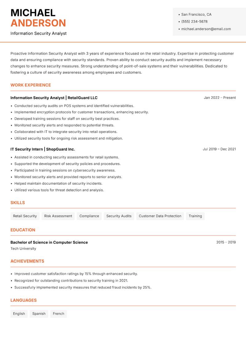 Information Security Analyst Resume Template
