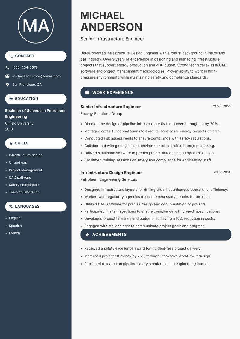 Infrastructure Design Engineer Resume Preview Example
