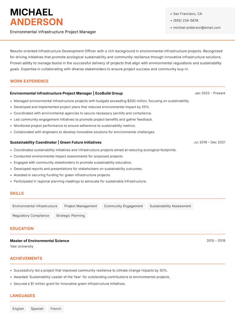Infrastructure Development Officer Resume Template