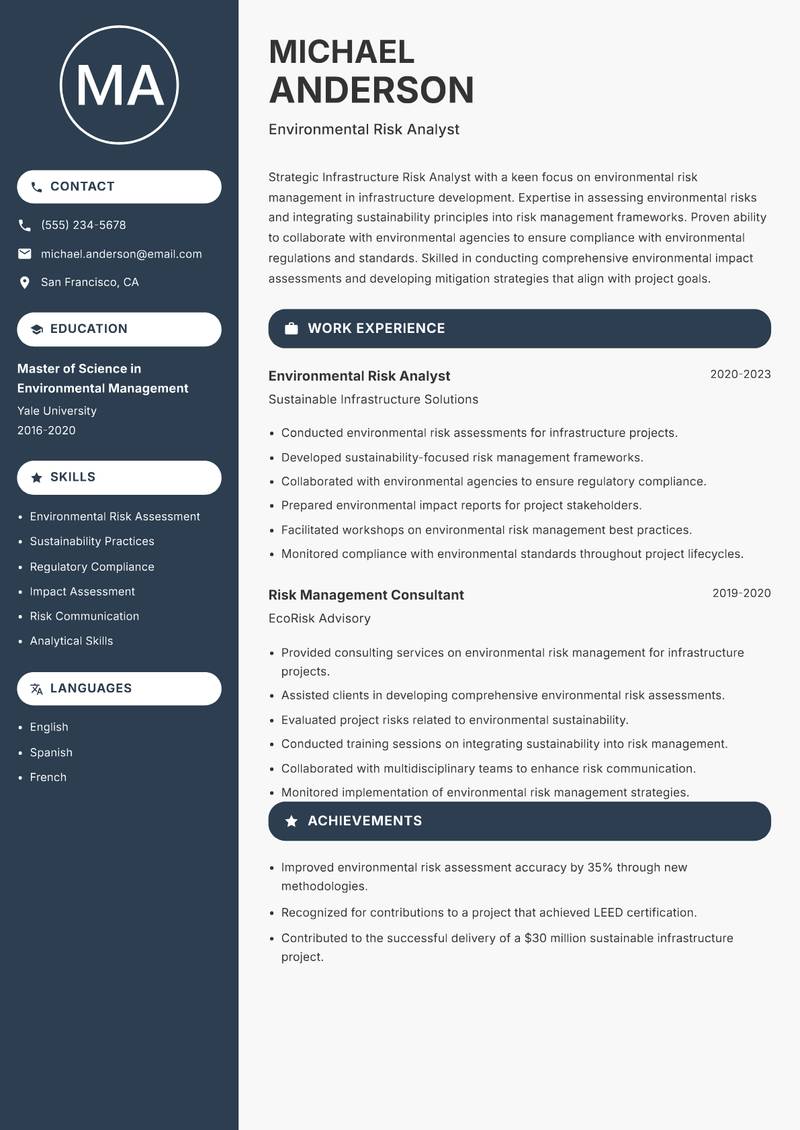 Infrastructure Risk Analyst Resume Preview Example