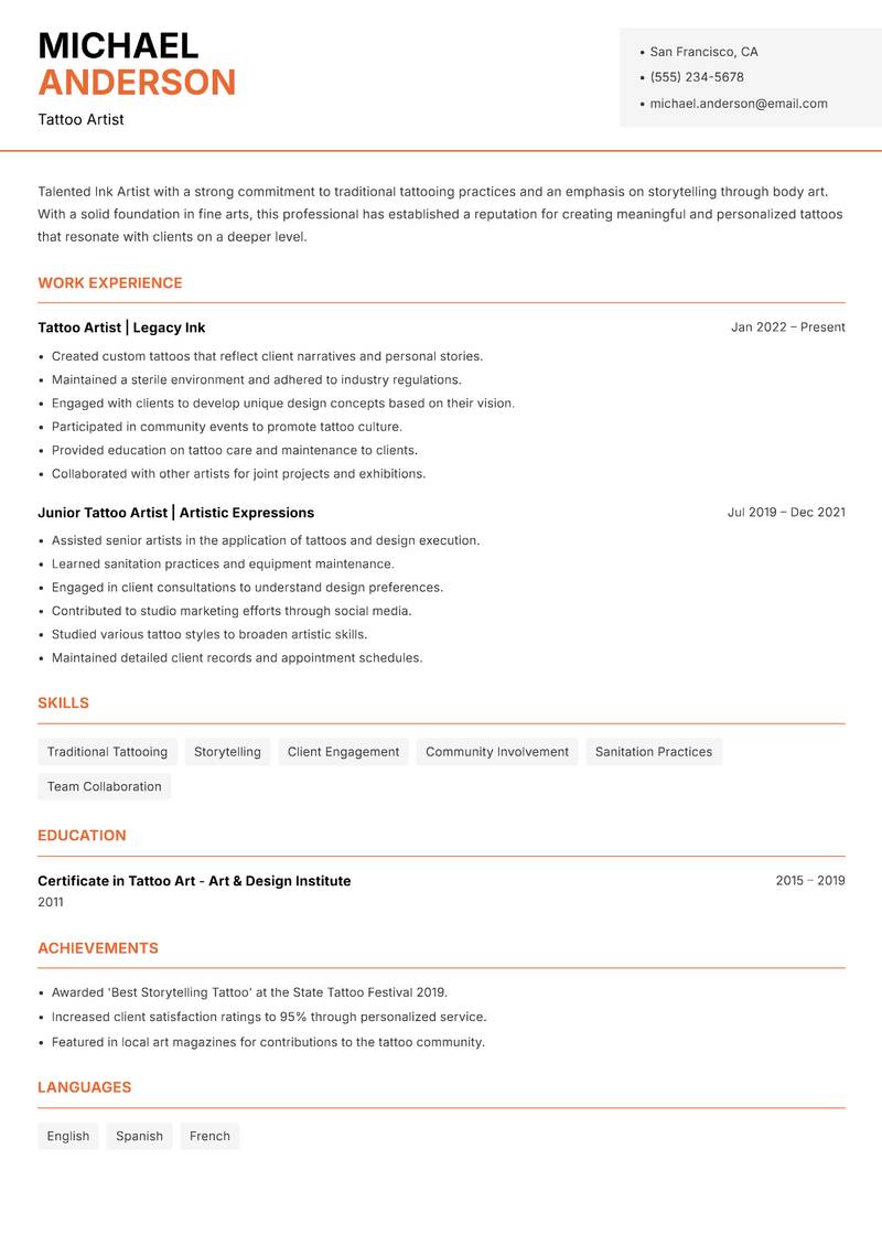 Ink Artist Resume Template