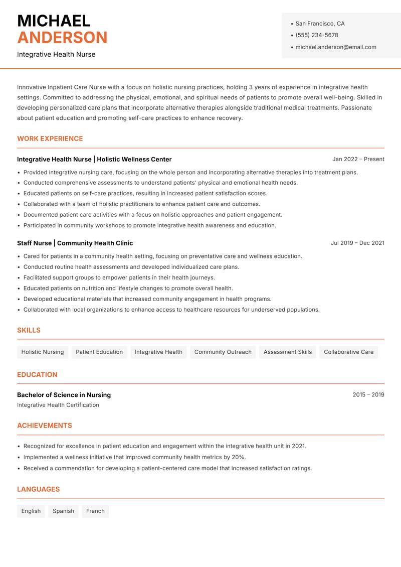 Inpatient Care Nurse Resume Template