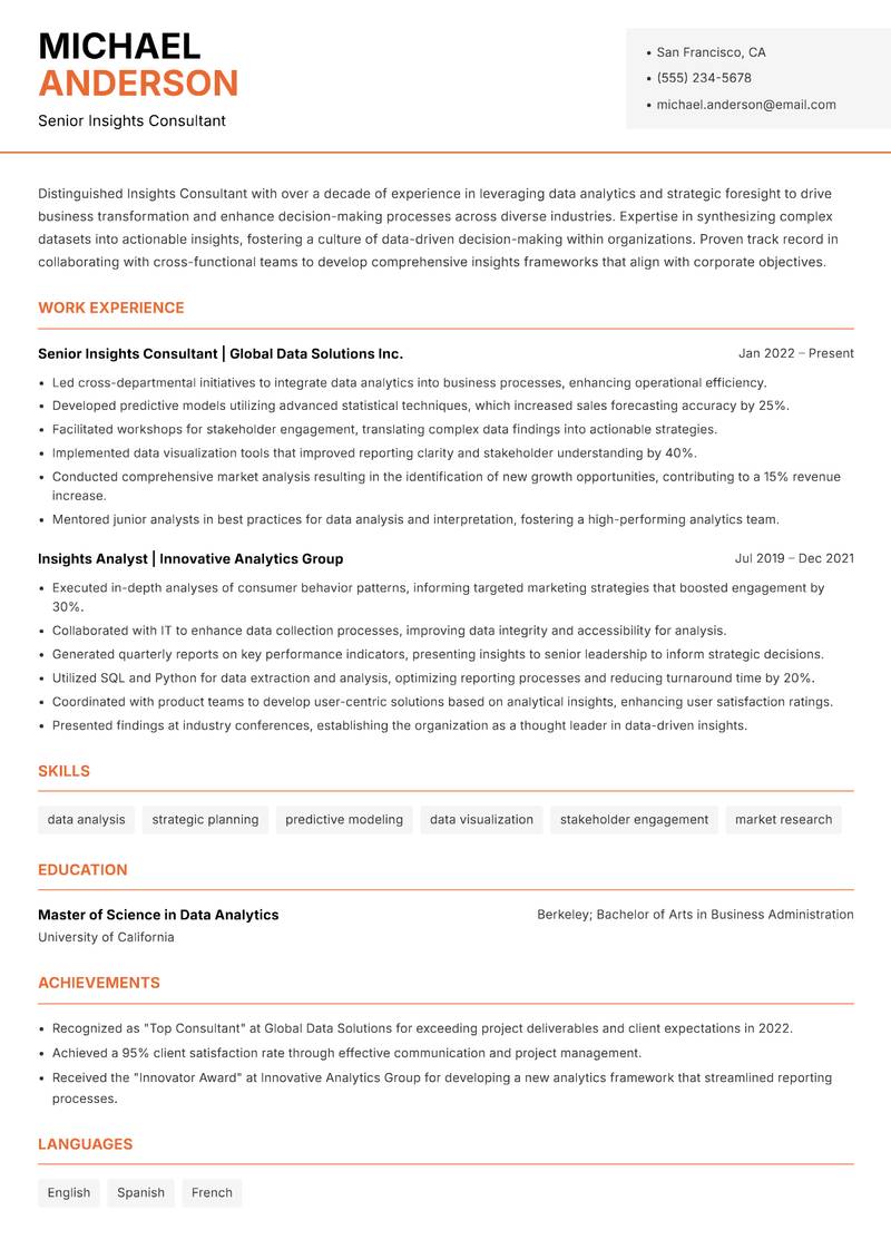 Insights Consultant Resume Template