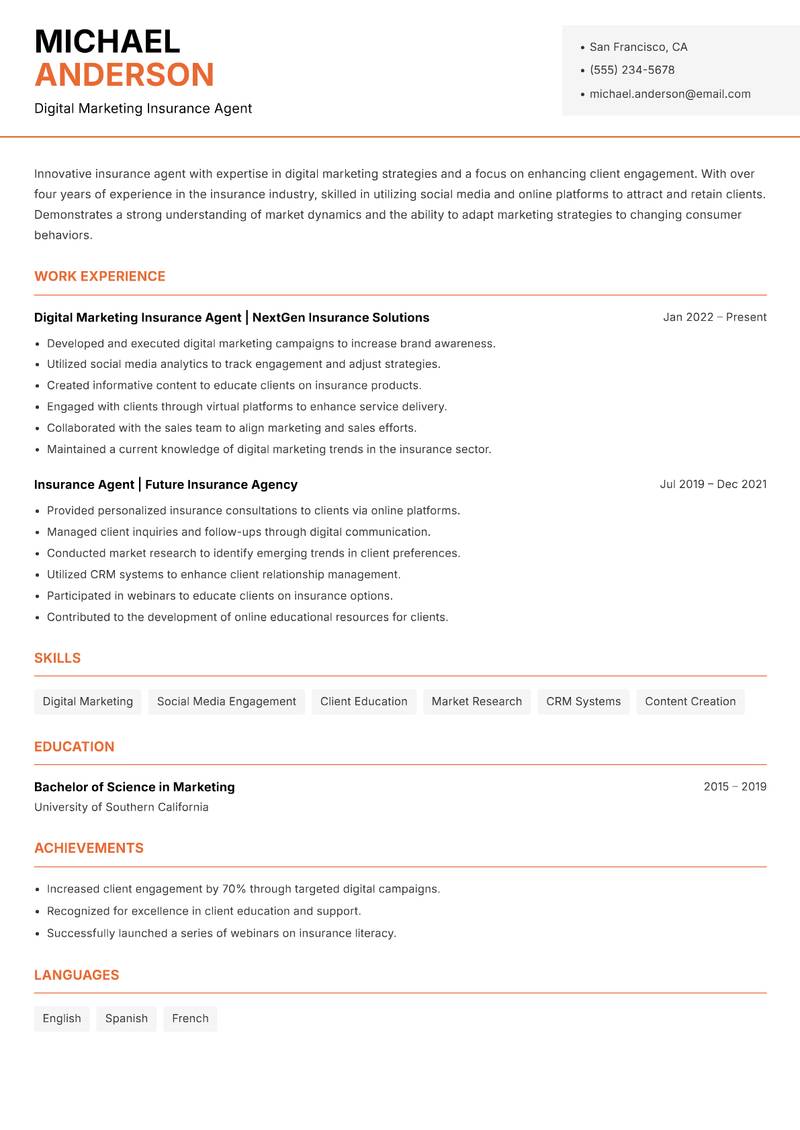 Insurance Agent Resume Template