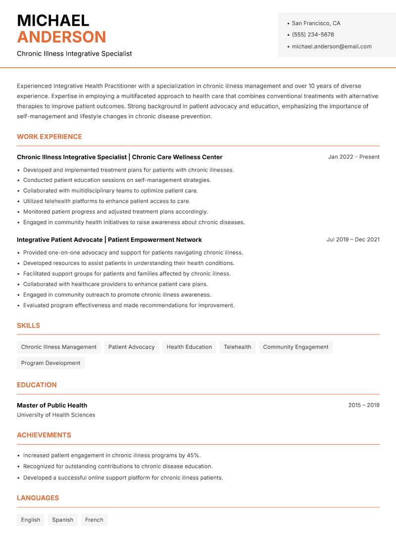 Integrative Health Practitioner Resume Template
