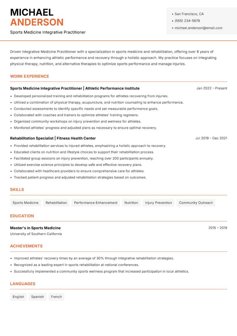 Integrative Medicine Practitioner Resume Template