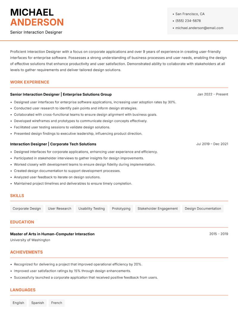 Interaction Designer Resume Template