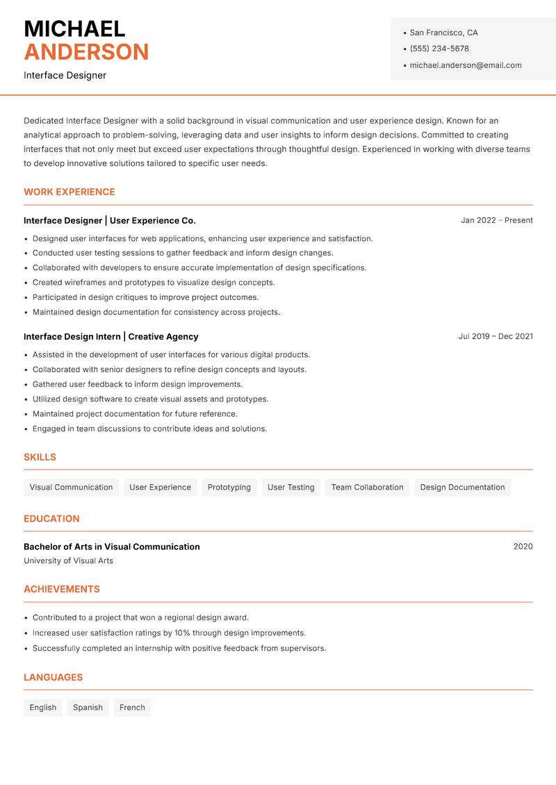 Interface Designer Resume Template