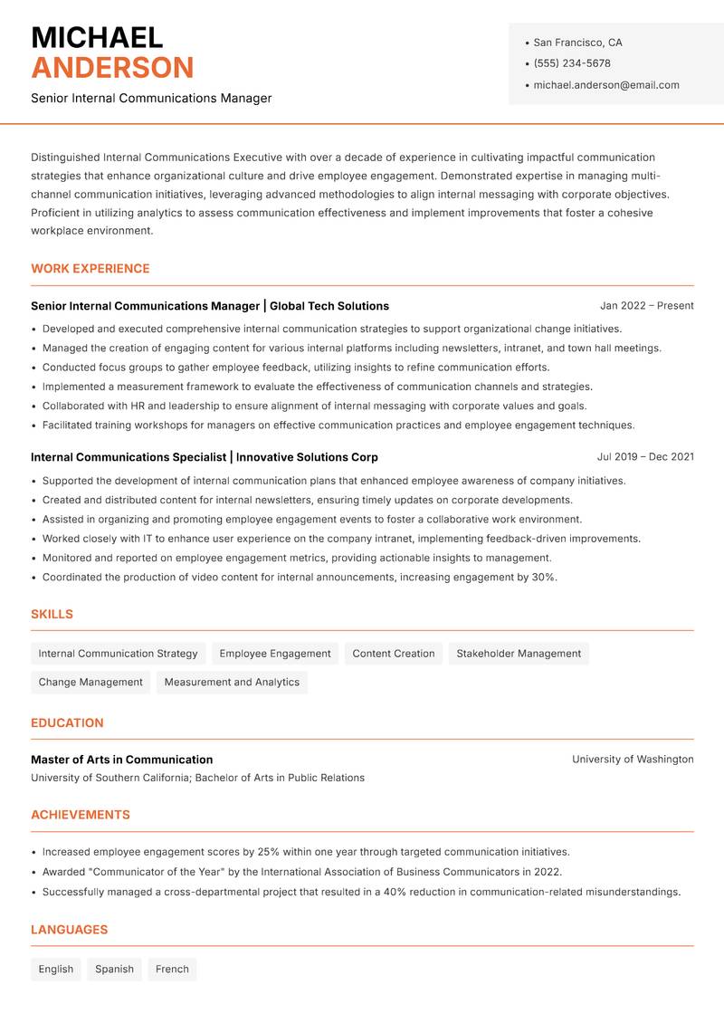 Internal Communications Executive Resume Template