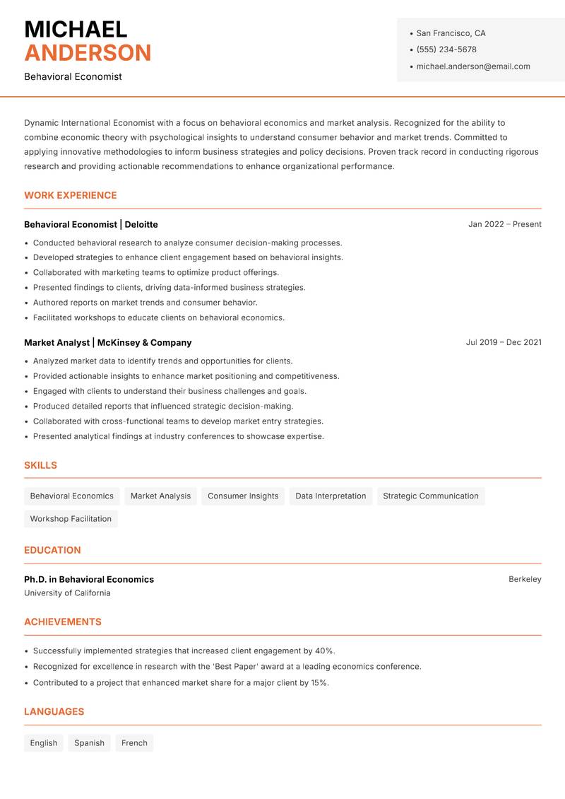 International Economist Resume Template