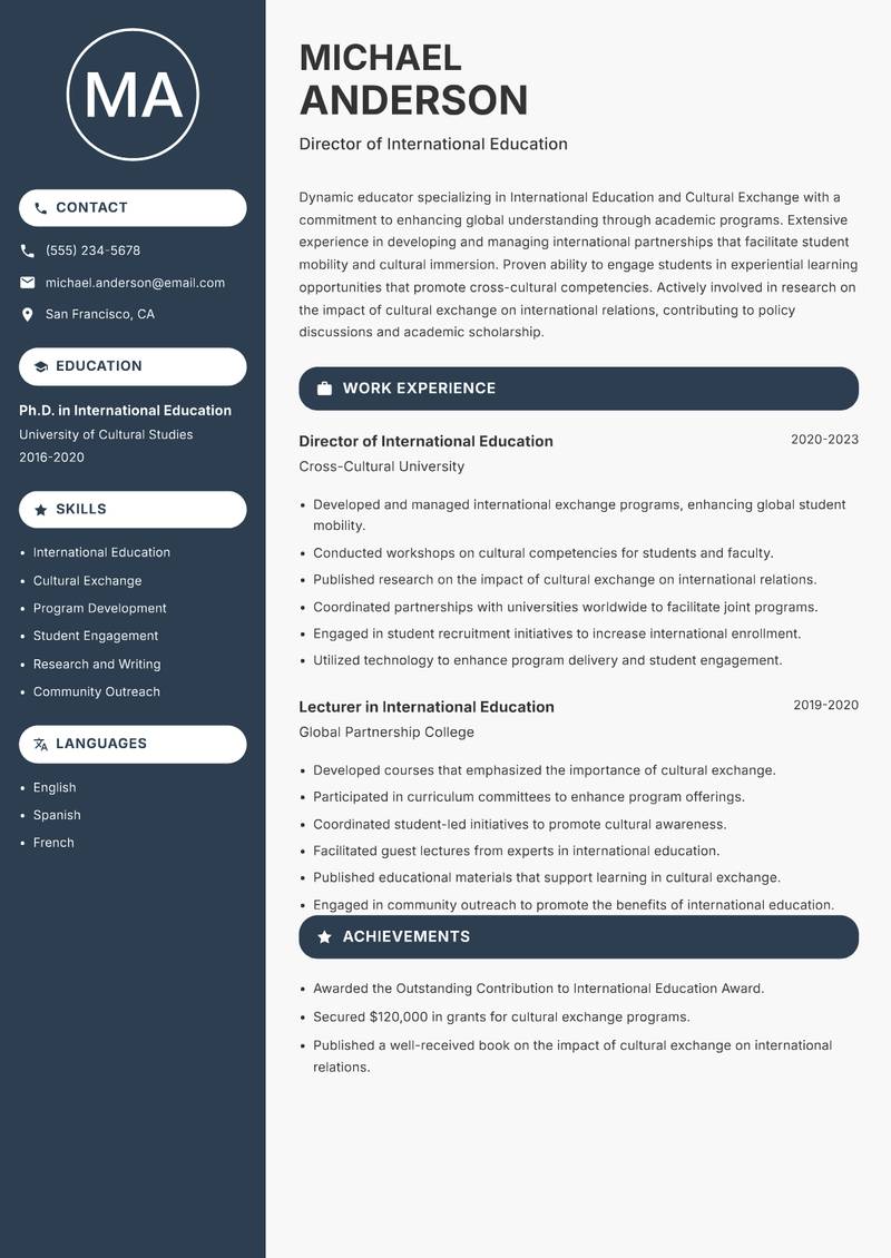 International Studies Professor Resume Preview Example