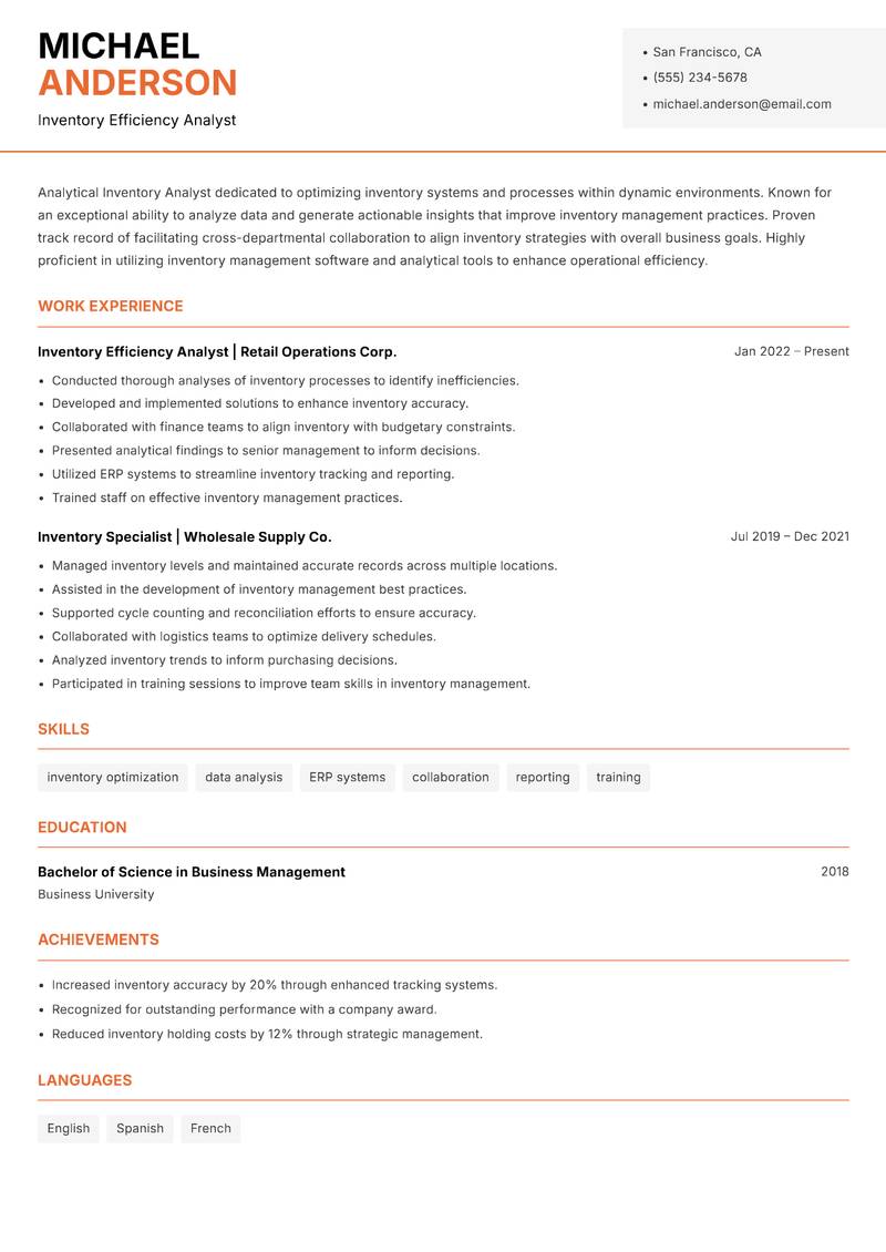 Inventory Analyst Resume Template