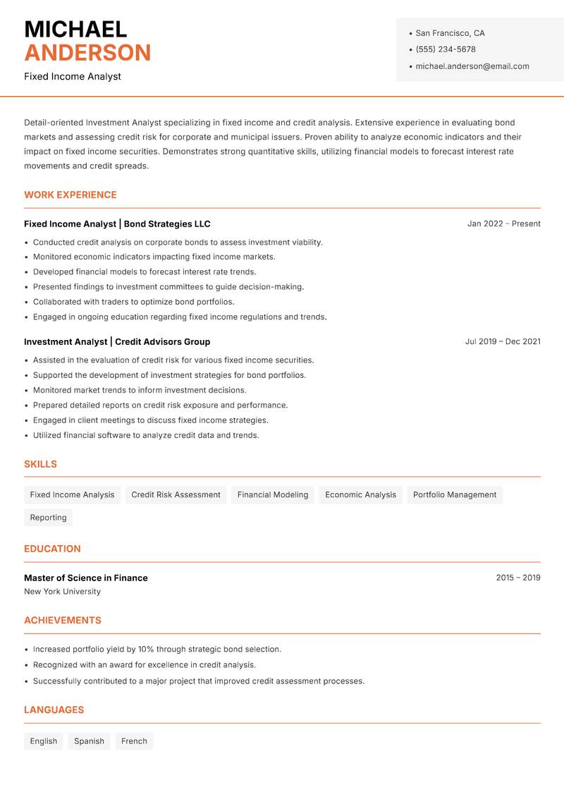 Investment Analyst Resume Template