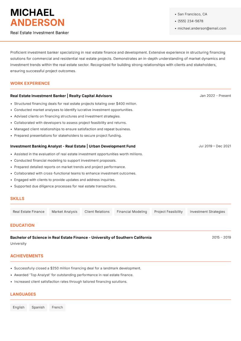 Investment Banker Resume Template