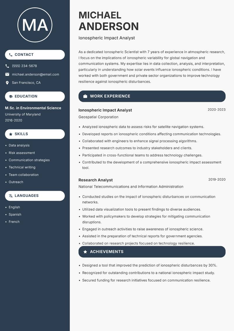 Ionospheric Scientist Resume Preview Example