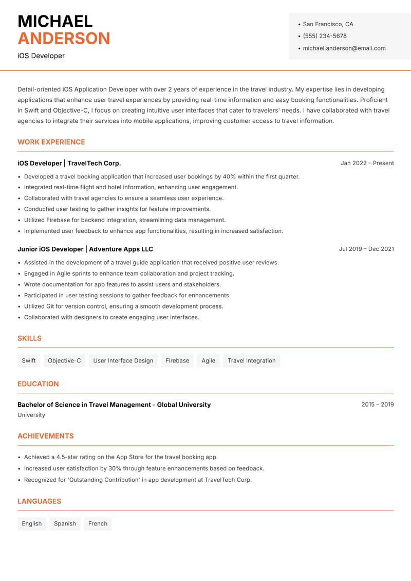 iOS Application Developer Resume Template