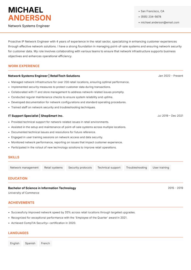 IP Network Engineer Resume Template