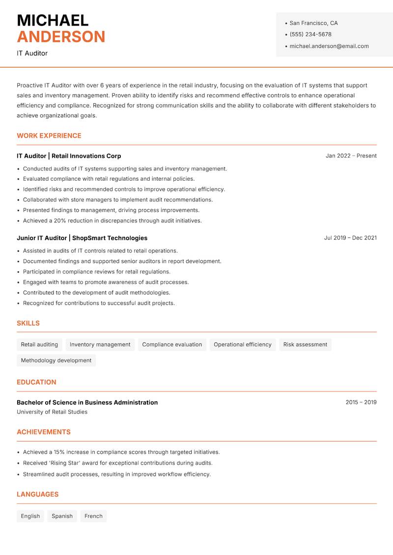 IT Auditor Resume Template