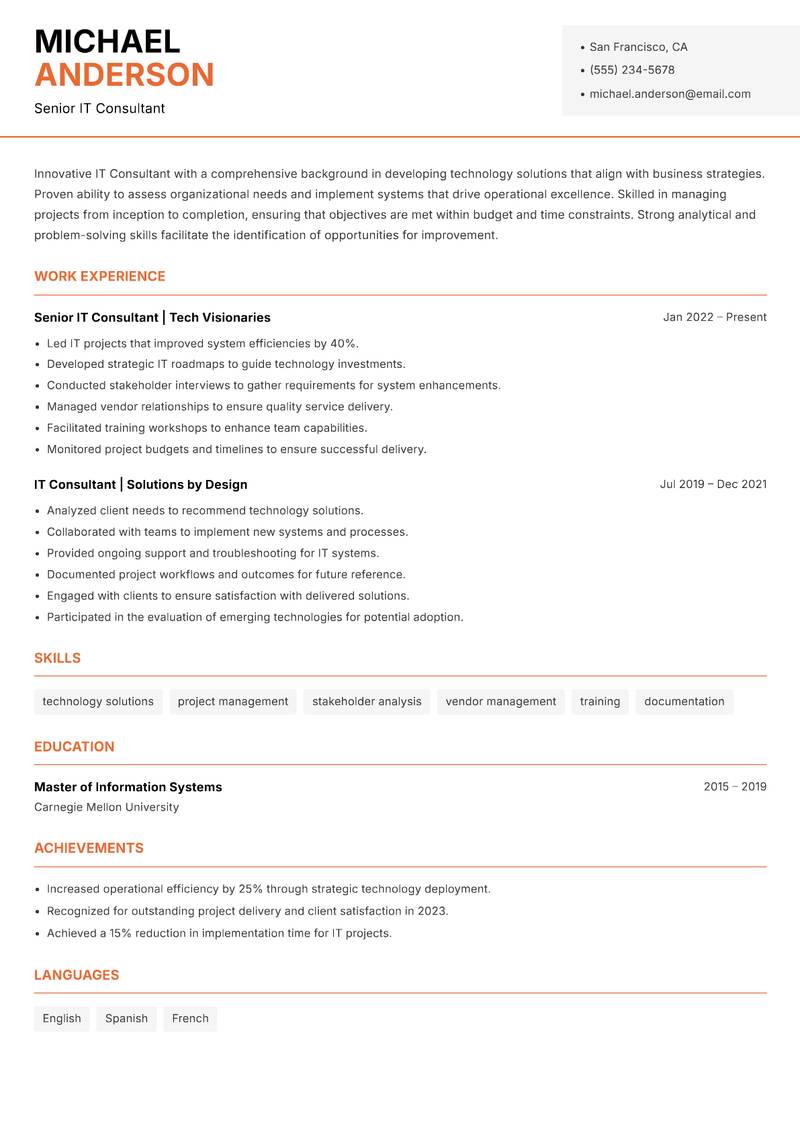 IT Consultant Resume Template