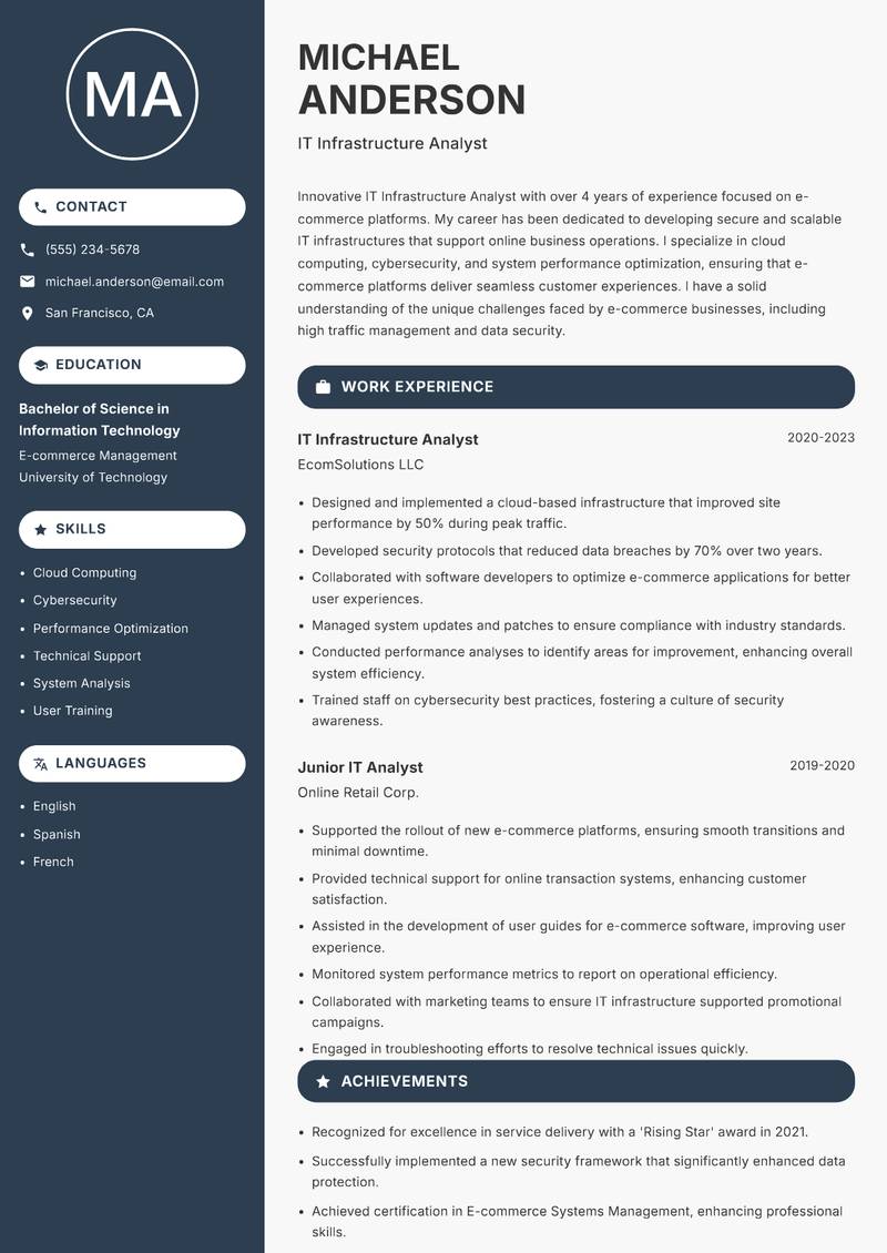 IT Infrastructure Analyst Resume Preview Example