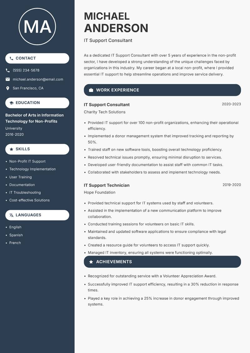 IT Support Consultant Resume Preview Example