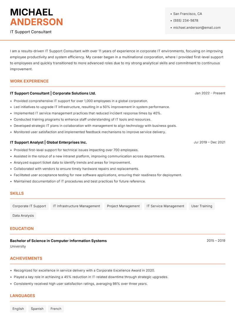 IT Support Consultant Resume Template