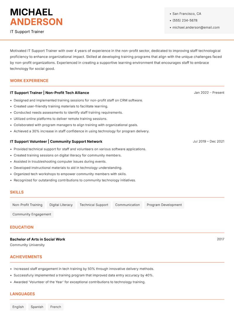 IT Support Trainer Resume Template