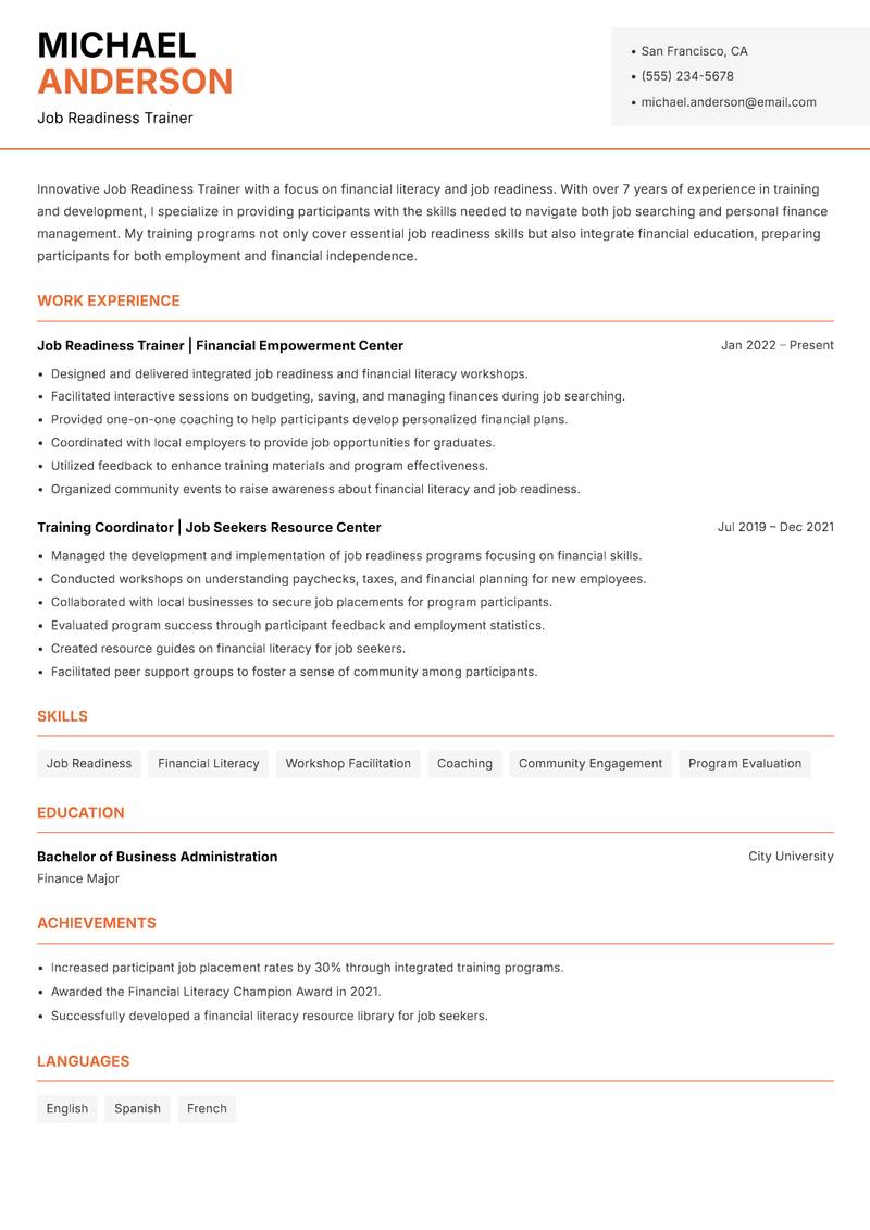 Job Readiness Trainer Resume Template