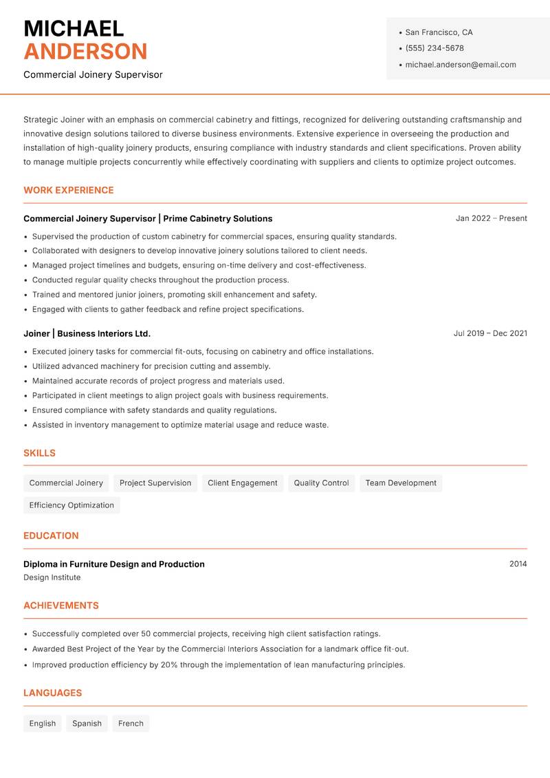 Joiner Resume Template