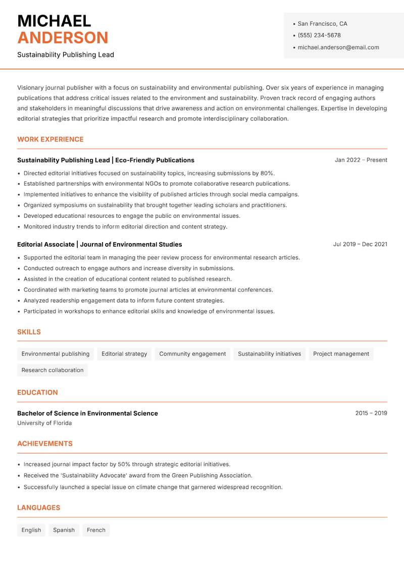 Journal Publisher Resume Template