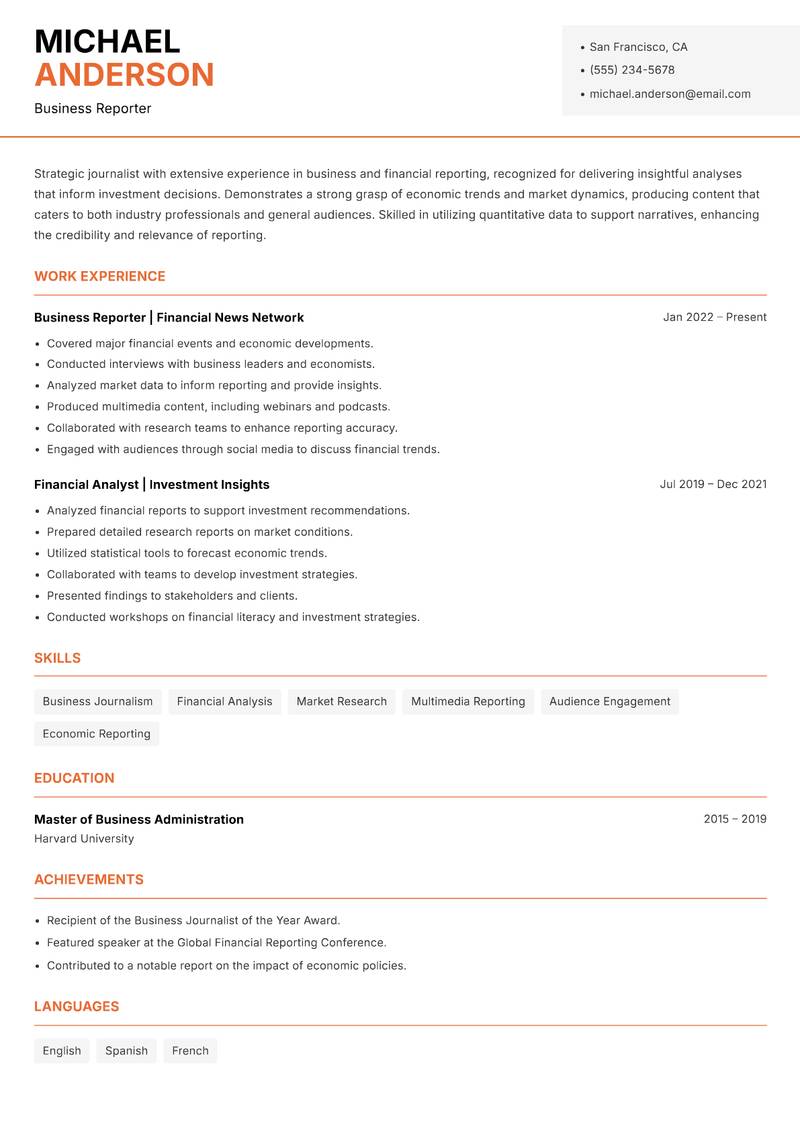 Journalist Resume Template