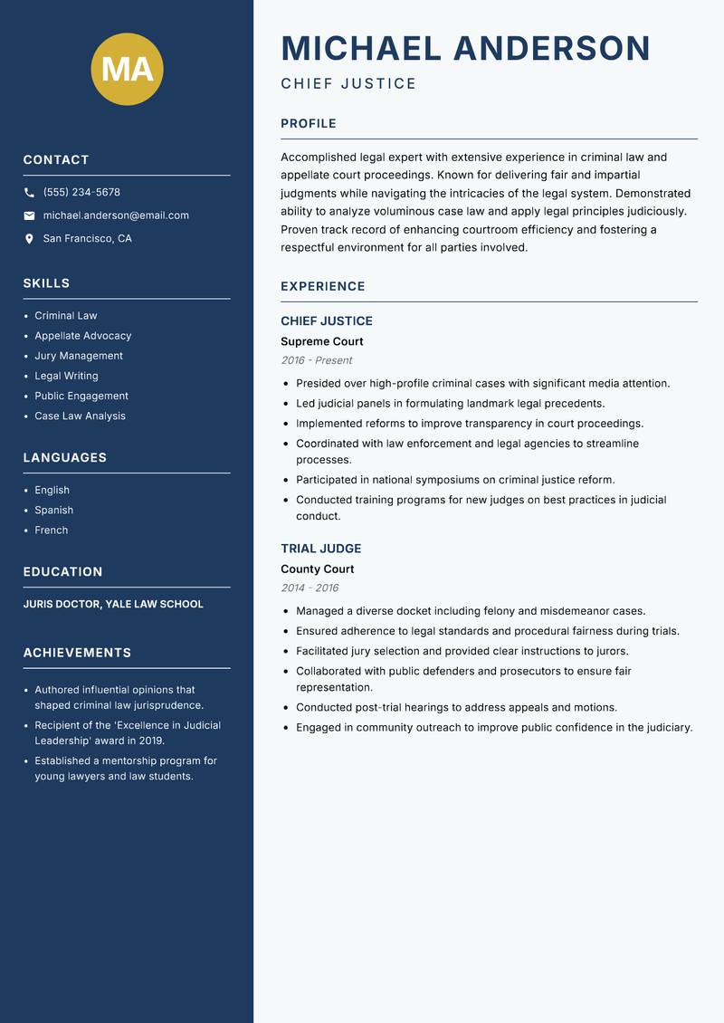Judge Resume Preview Example