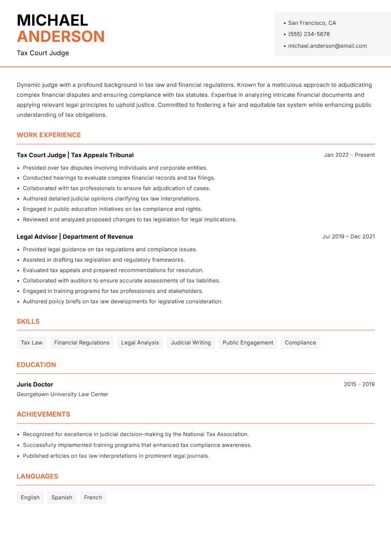 Judge Resume Template
