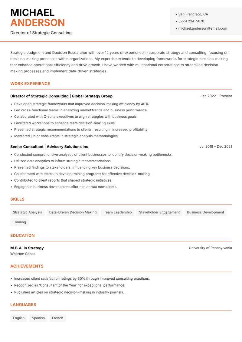 Judgment and Decision Researcher Resume Template