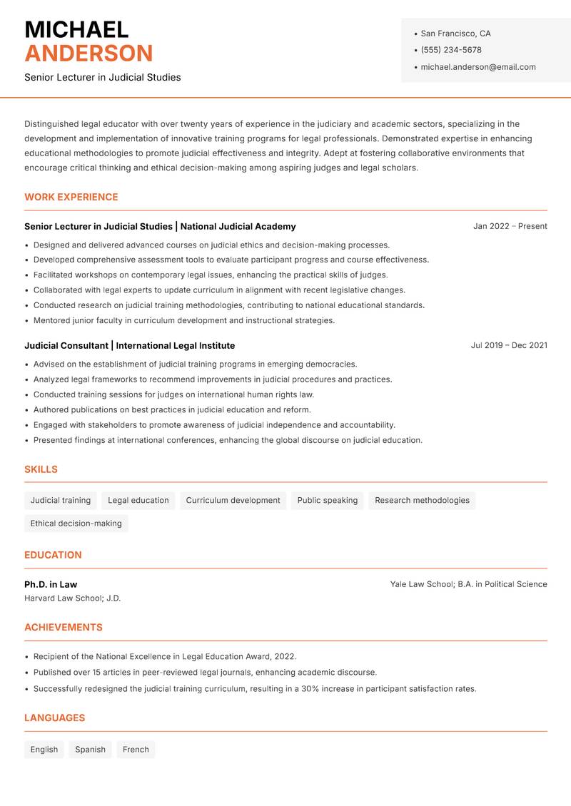 Judicial Academy Faculty Resume Template