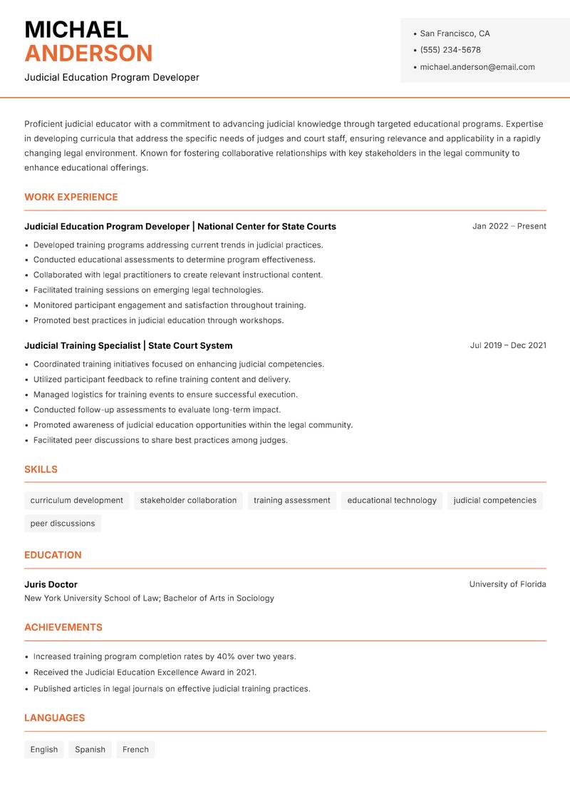 Judicial Educator Resume Template