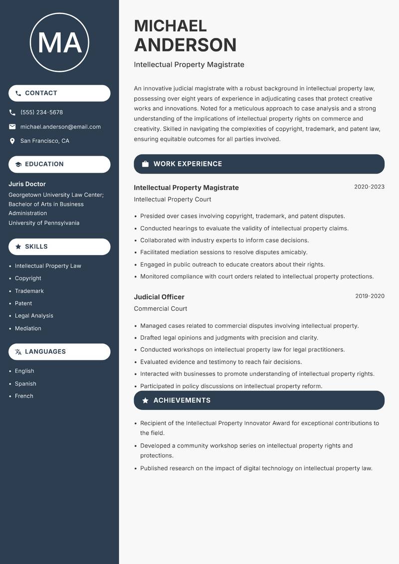 Judicial Magistrate Resume Preview Example