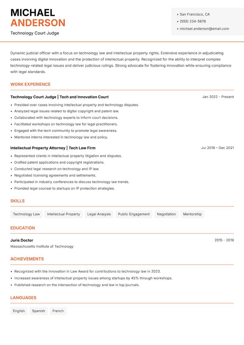 Judicial Officer Resume Template