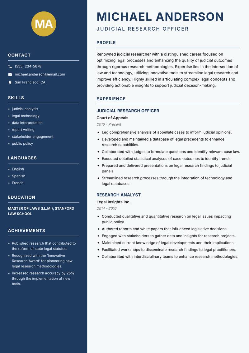 Judicial Research Officer Resume Preview Example
