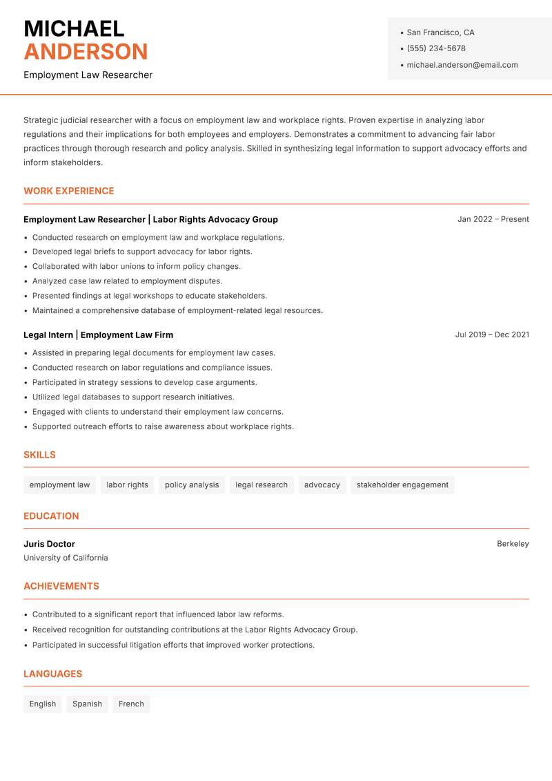 Judicial Researcher Resume Template