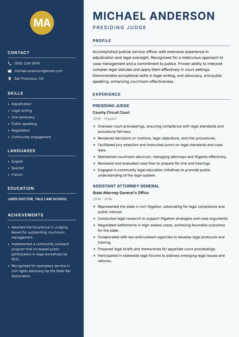 Judicial Service Officer Resume Preview Example