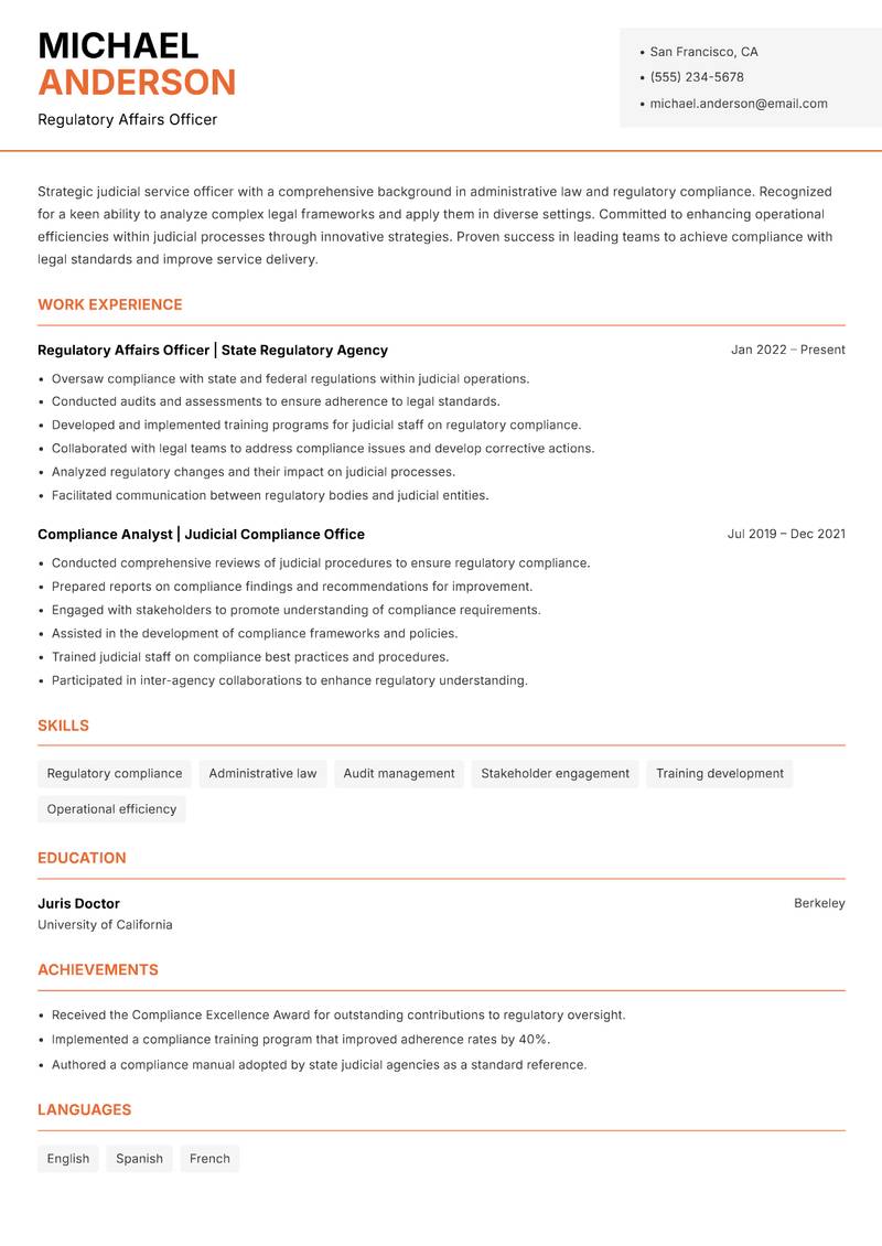 Judicial Service Officer Resume Template