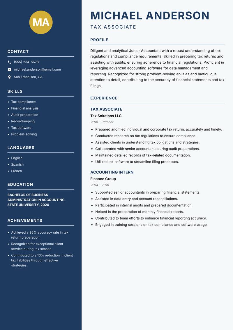 Junior Accountant Resume Preview Example