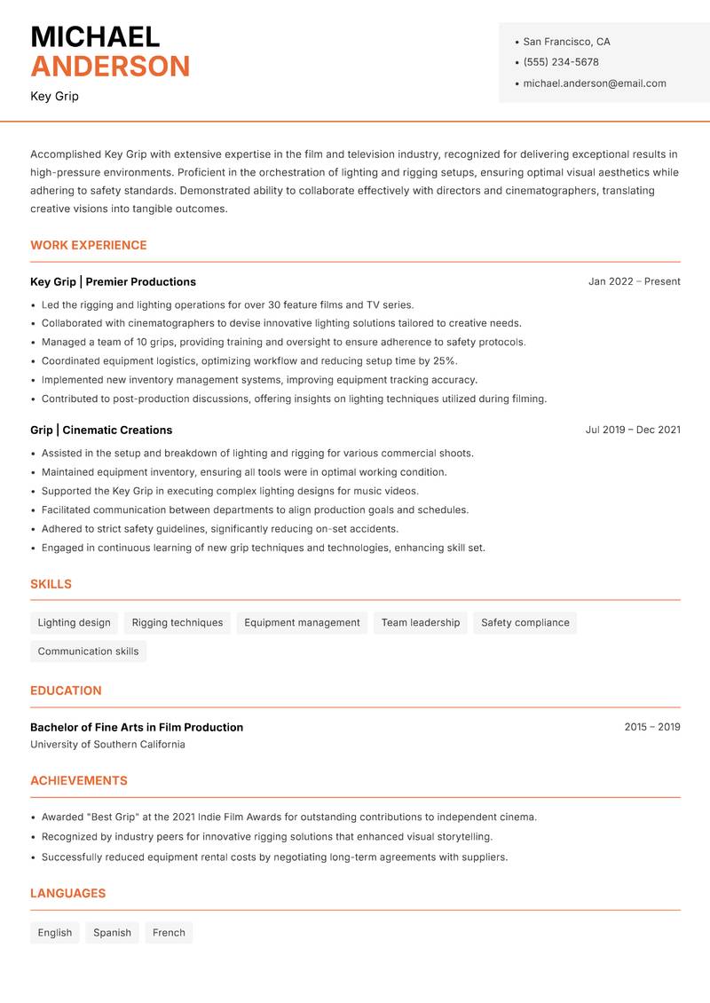 Key Grip Resume Template