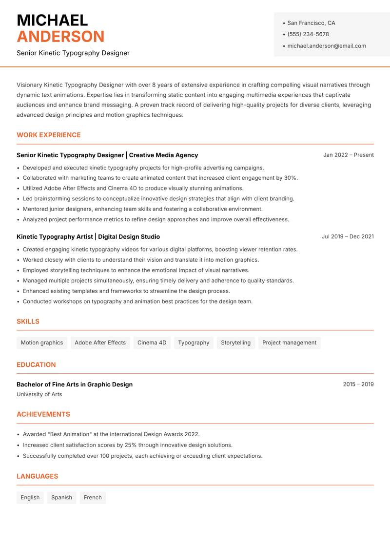 Kinetic Typography Designer Resume Template