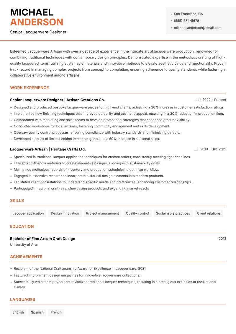 Lacquerware Artisan Resume Template