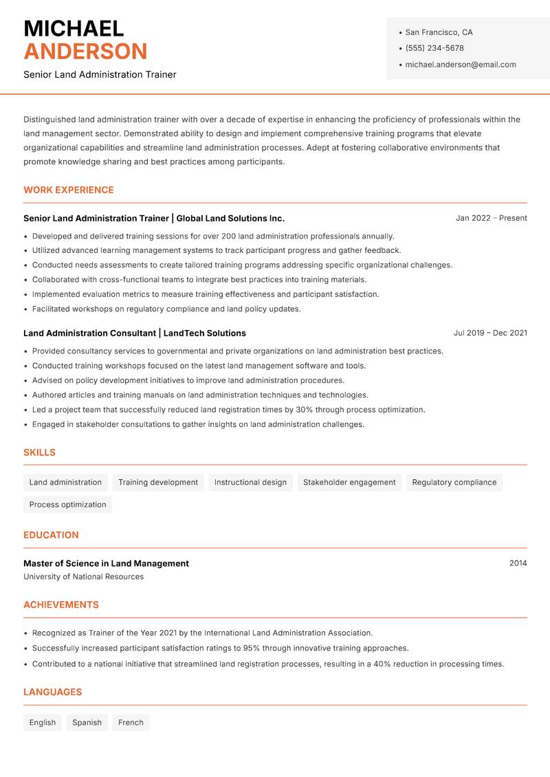 Land Administration Trainer Resume Template