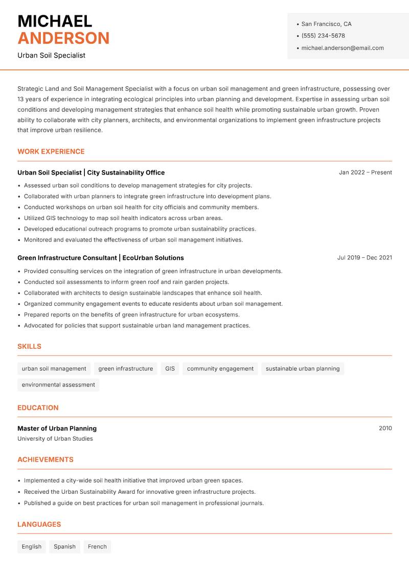 Land and Soil Management Specialist Resume Template